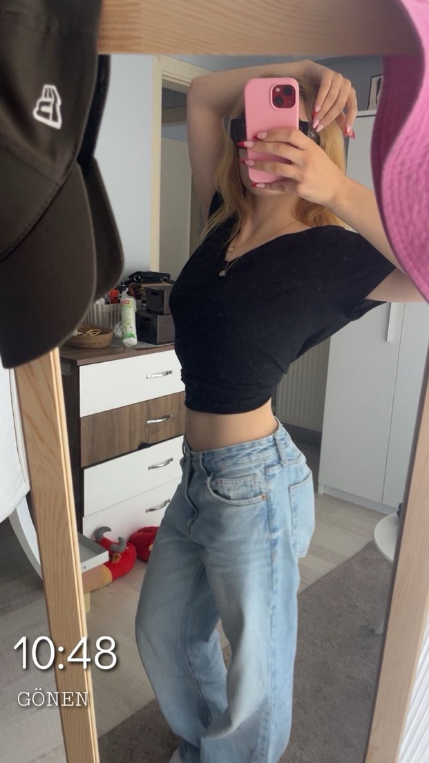 Bej Tie-Dye Midi Kadın Denim Pantolon - Görsel 3