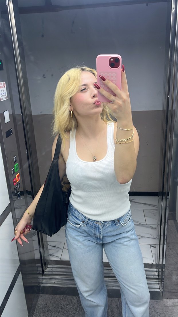 Bej Tie-Dye Midi Kadın Denim Pantolon - Görsel 2