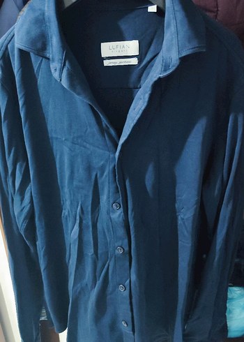 Lufian Lacivert Uzun Kollu Keten Gömlek - Görsel 3