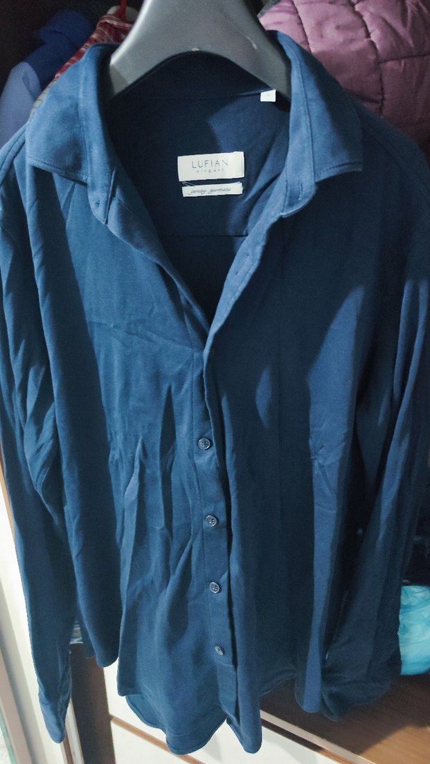 Lufian Lacivert Uzun Kollu Keten Gömlek - Görsel 3