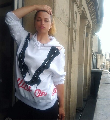 s Beden beyaz Renk Yazbukey Baskılı Kapşonlu Sweatshirt