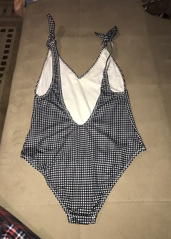 Kadın Siyah Ekose Desenli İnce Askılı Mayo - Görsel 4