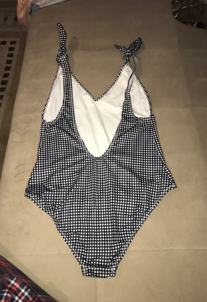 Kadın Siyah Ekose Desenli İnce Askılı Mayo - Görsel 4