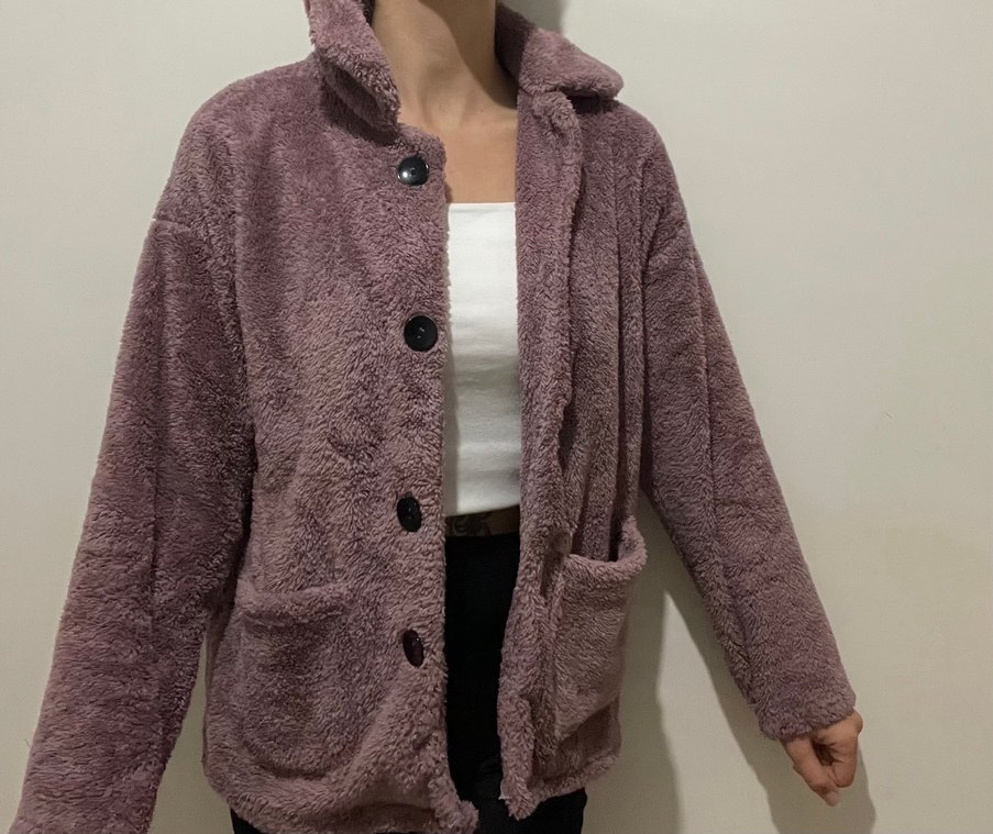 Düğmeli Mor Midi Sıcak Kadın Ceket - Görsel 2