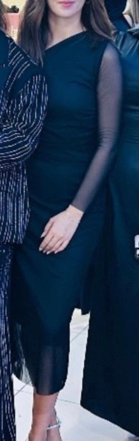 Siyah Deri Uzun ve Vücuda Oturan Ofis Elbisesi - Görsel 2