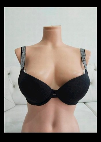 Askısı taş detaylı push-up siyah sütyen