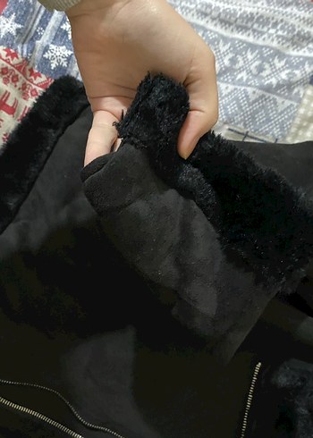 Defacto Siyah Süet Kürklü Kapüşonlu Kadın Ceket