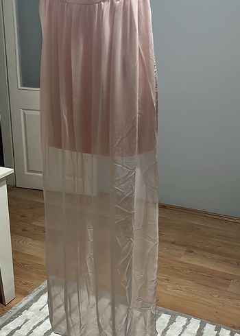 Pembe Midi V Yakalı Drapeli Elbise - Görsel 4