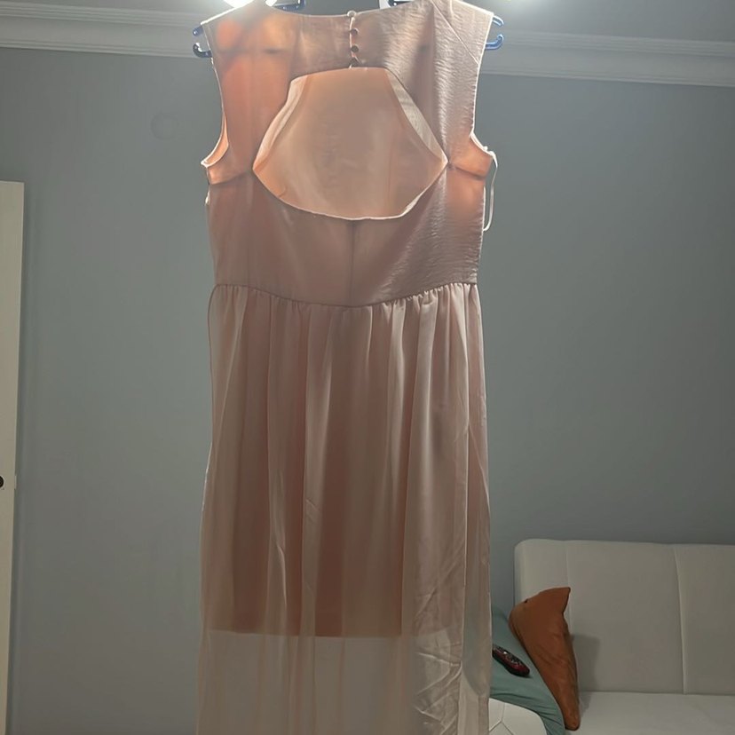 Pembe Midi V Yakalı Drapeli Elbise - Görsel 3