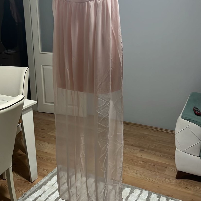 Pembe Midi V Yakalı Drapeli Elbise - Görsel 4