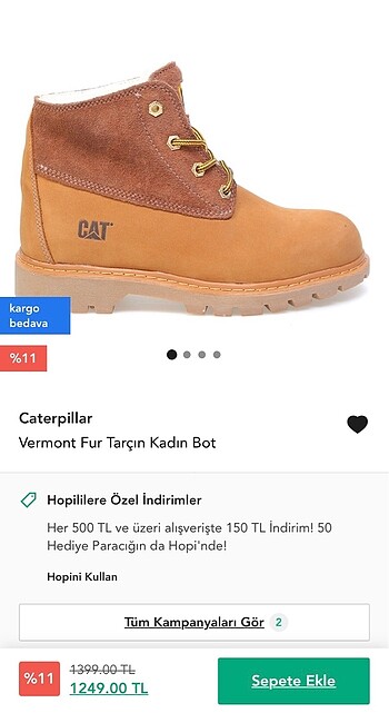 CATERPILLAR VERMONT FUR KAHVE KADIN BOT