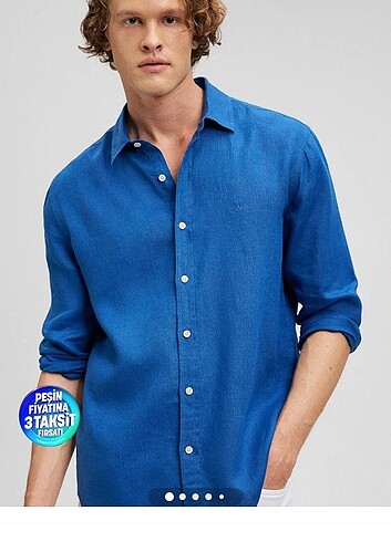 Mavi Premium keten gömlek - Görsel 4