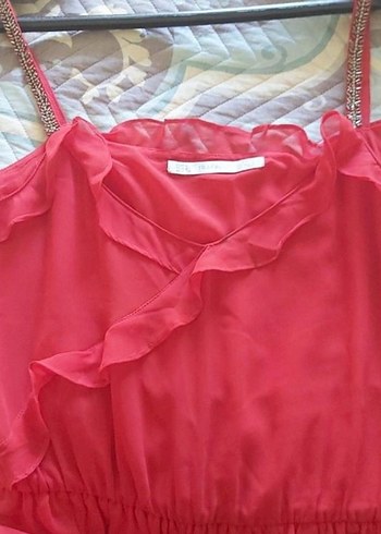 Kırmızı, Askılı, V Yaka Elbise - Görsel 2