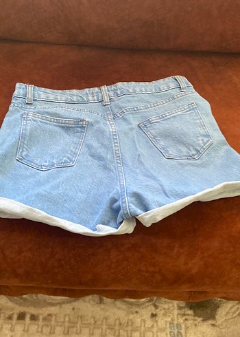 Kadın Mavi Bol Kesim Mini Kot Şort - Görsel 2