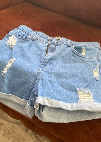 Düğmeli Mavi Kadın Mini Kot Şort - Görsel 4