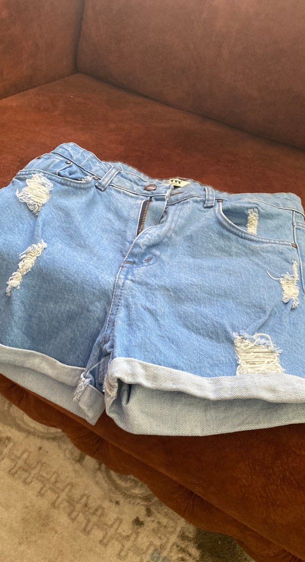 Düğmeli Mavi Kadın Mini Kot Şort - Görsel 4