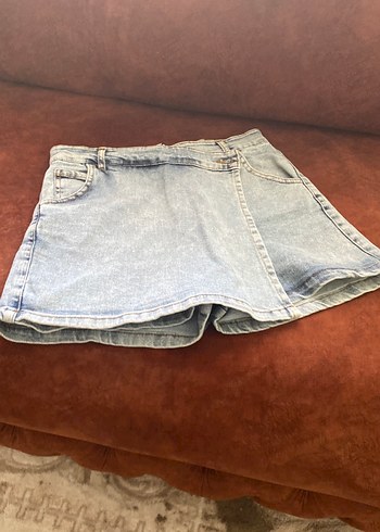 Rahat Kesim Mavi Mini Kot Şort etek - Görsel 2