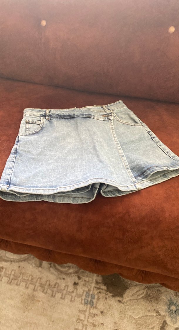 Rahat Kesim Mavi Mini Kot Şort etek - Görsel 2