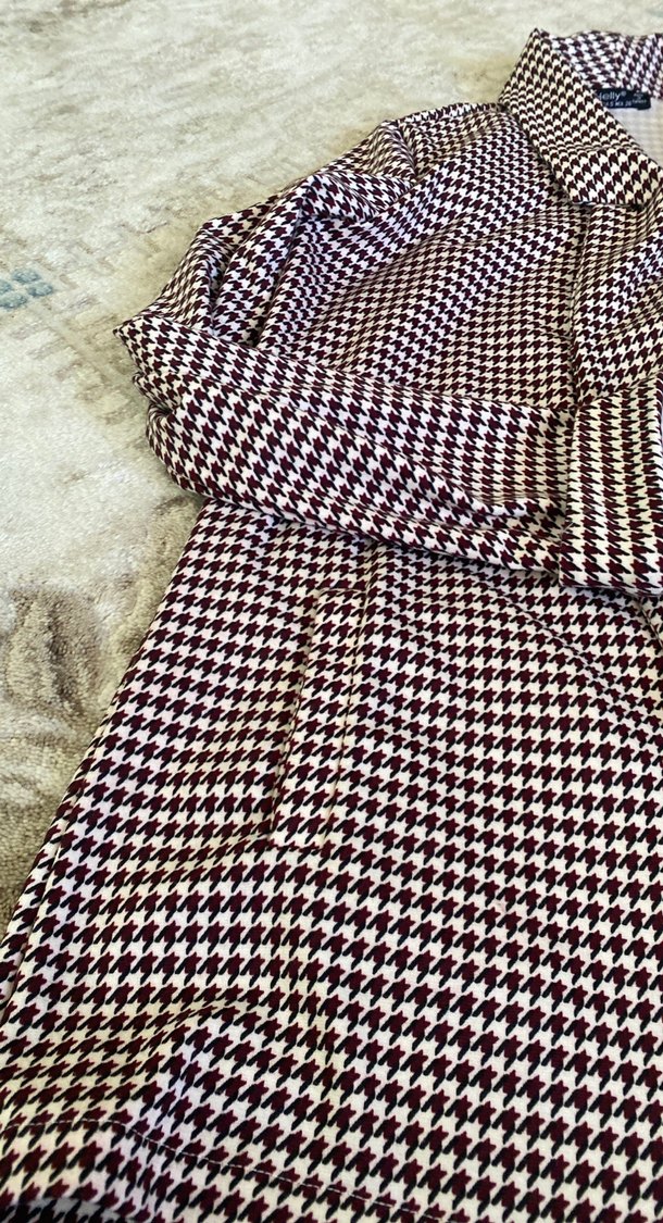 Bordo Ekose Kadın Blazer - Görsel 3