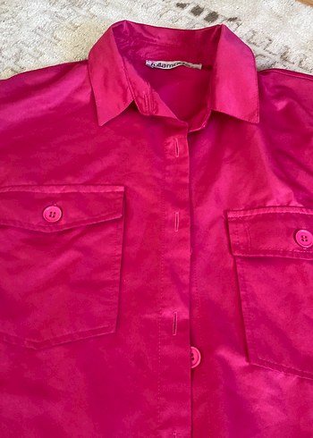 Düğmeli Uzun Kollu Pembe Keten Gömlek - Görsel 3