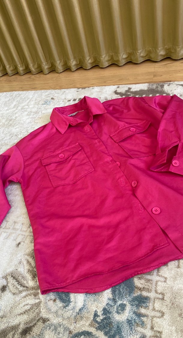 Düğmeli Uzun Kollu Pembe Keten Gömlek - Görsel 2