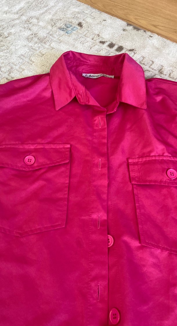 Düğmeli Uzun Kollu Pembe Keten Gömlek - Görsel 3