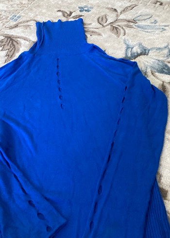 Mavi boğazlı Kadın Triko Kazak - Görsel 5