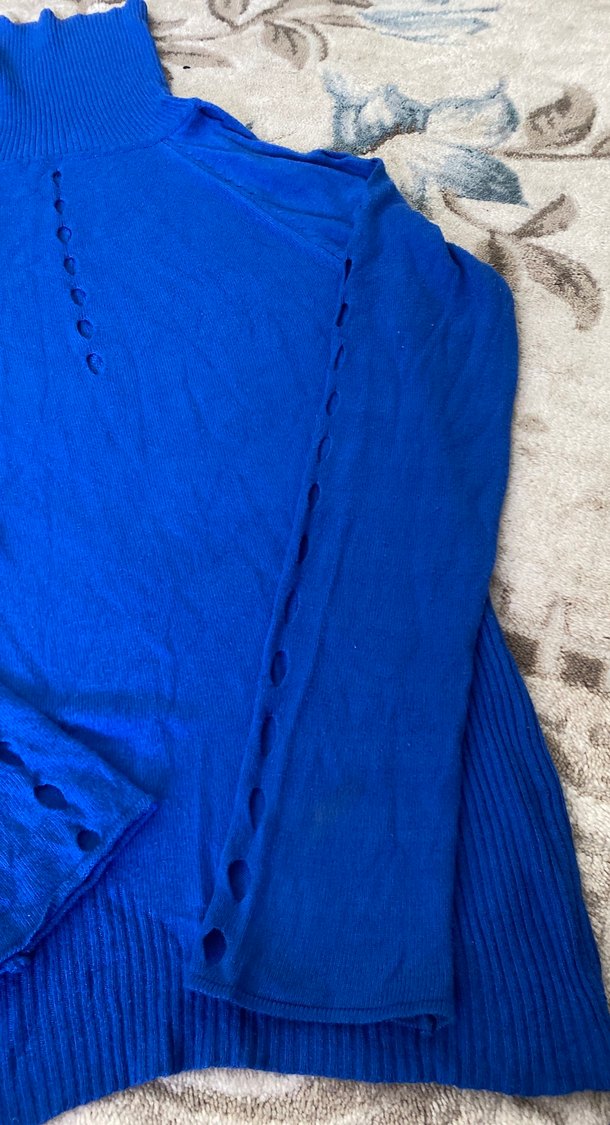 Mavi boğazlı Kadın Triko Kazak - Görsel 4