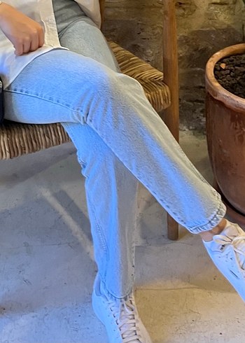 36 Beden mavi Renk açık mavi yüksek bel mom jean