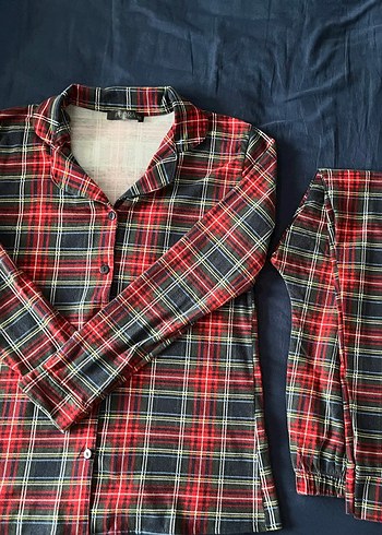 Kırmızı Ekoseli Uzun Kollu Kadın Pijama Takımı - Görsel 2