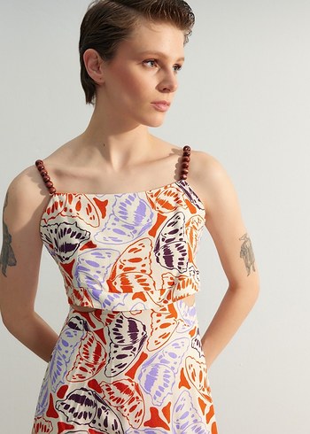 Çok Renkli Uzun Askılı Elbise - Görsel 9