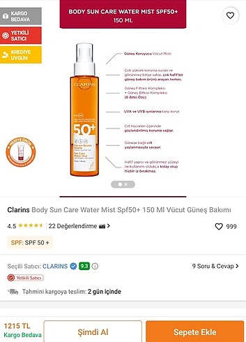 Clarins Clarins sprey güneş koruyucu
