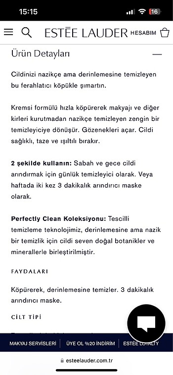 Beden Renk Estee lauder temizleyici
