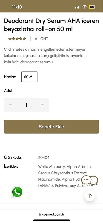 Beden Renk Cosmed renk açıcı roll on