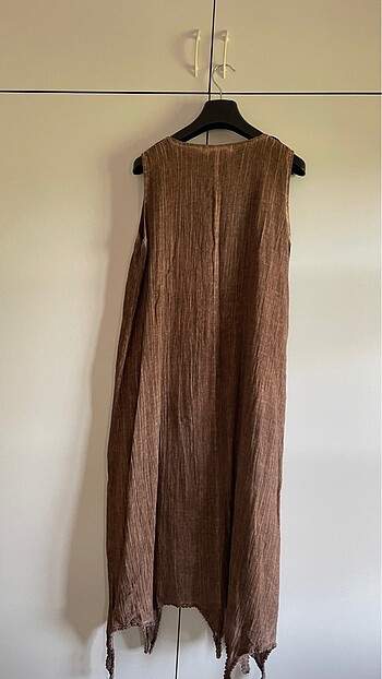 s Beden kahverengi Renk Eskitme Batik desen Şilebezi elbise