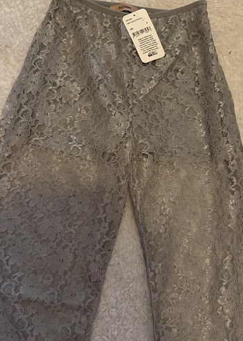 Zara Dantelli Gri Kadın Rahat Kesim Uzun Pantolon