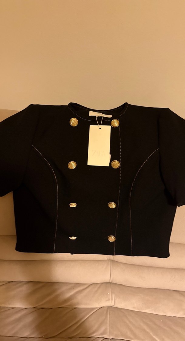Düğmeli Siyah Süet Mini Kadın Ceket - Görsel 2