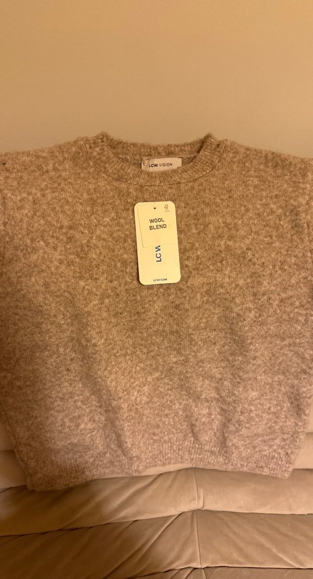 Kadın Kahverengi Kısa Kollu Yün Kazak - Görsel 2