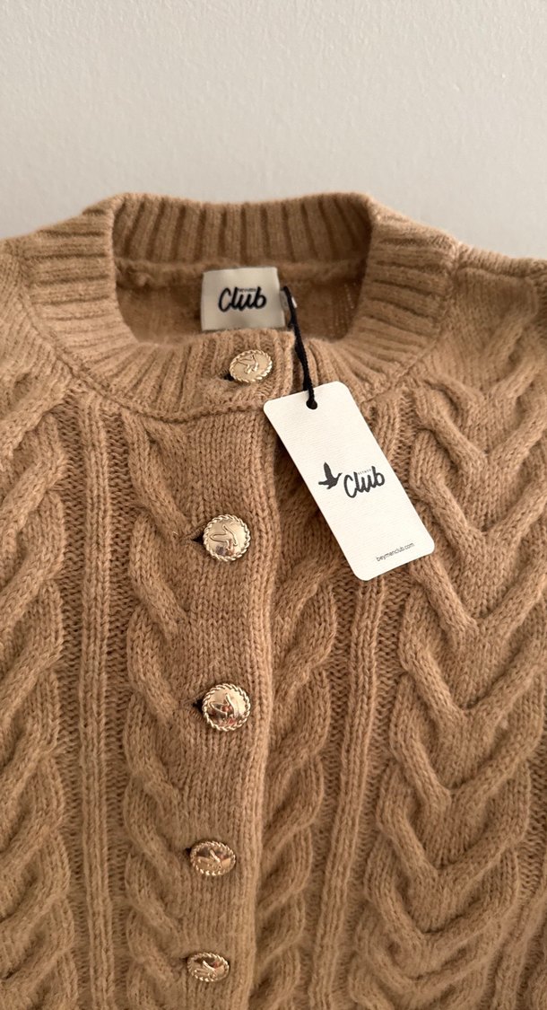 Kadın Örgü Kahverengi Midi Hırka - Görsel 3