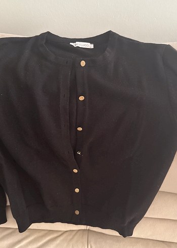 Düğmeli Siyah Kadın Hırka - Görsel 2