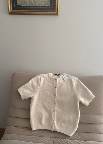 Kısa Kollu Beyaz Mini Düğmeli Kadın Hırka - Görsel 7