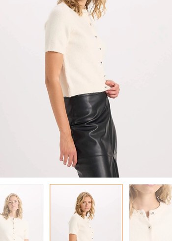 Kısa Kollu Beyaz Mini Düğmeli Kadın Hırka - Görsel 4