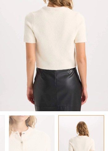 Kısa Kollu Beyaz Mini Düğmeli Kadın Hırka - Görsel 6