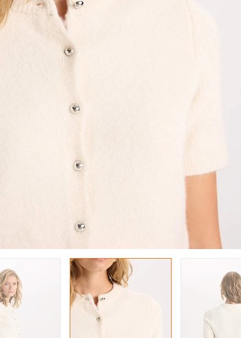 Kısa Kollu Beyaz Mini Düğmeli Kadın Hırka - Görsel 5