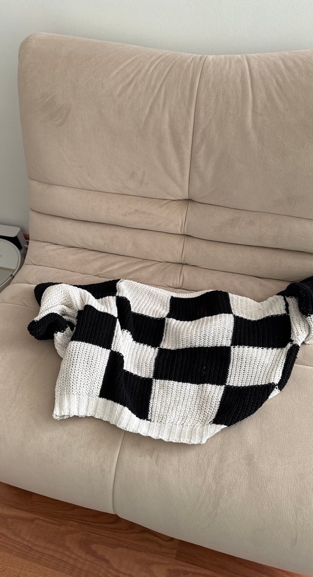 Ekose Desenli Örgü Kadın Hırka - Görsel 5