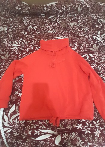 Kırmızı Yüksek Yakalı Kadın Sweatshirt - Görsel 5