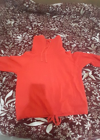 Kırmızı Yüksek Yakalı Kadın Sweatshirt - Görsel 2