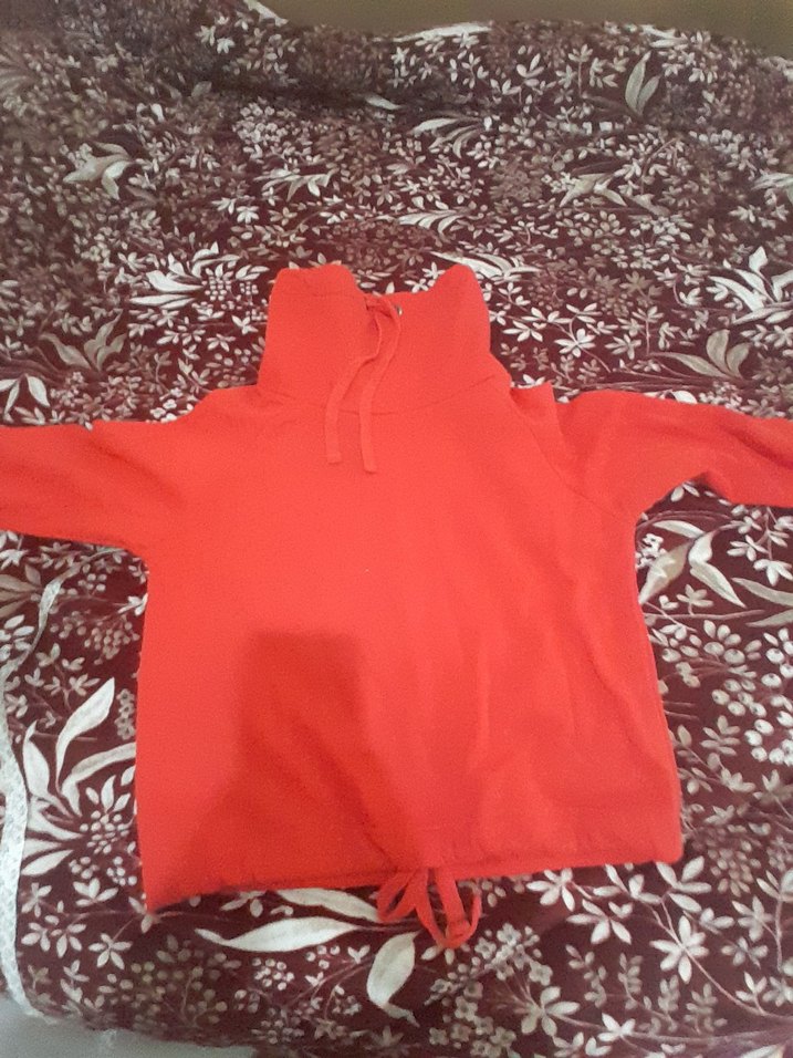 Kırmızı Yüksek Yakalı Kadın Sweatshirt - Görsel 2