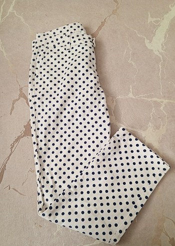 Diğer Düğmeli Beyaz Puantiyeli Kumaş Pantolon