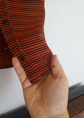 s Beden Renkli Çizgili Kahverengi Kısa Kollu Erkek Gömlek